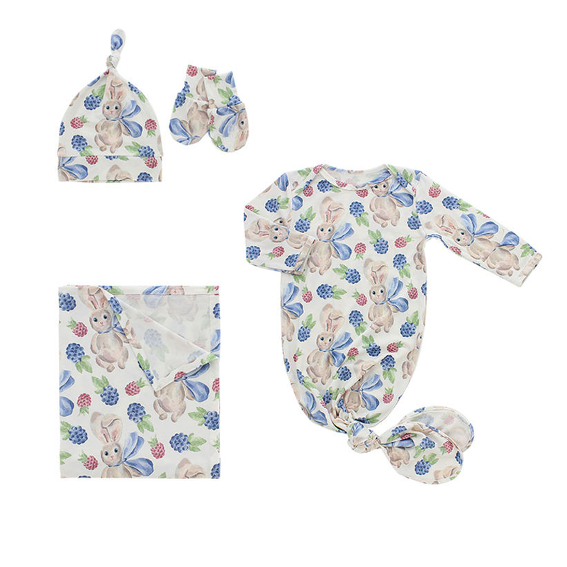 Одежда для сна, целые комплекты из 4 предметов для новорожденных, всесезонные пижамные комплекты с шапкой, варежками и одеялом, подарочные наборы для детей Infabt