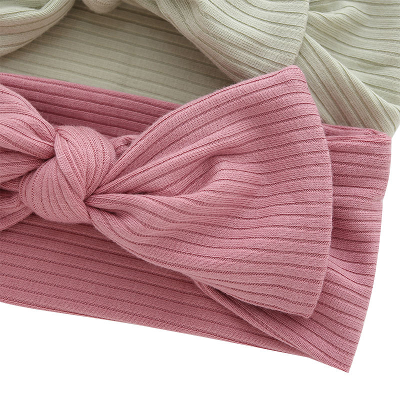 Новый дизайн, бамбуковая вязаная детская повязка на голову, сильная эластичная детская повязка на голову, однотонная, модная, в рубчик