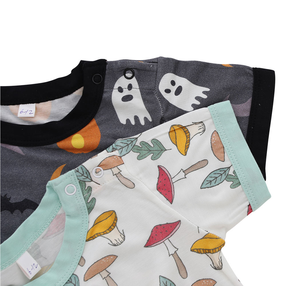 Новые поступления, горячая распродажа, оптовая продажа на заказ, модный вязаный комбинезон с пуговицами на Хэллоуин из 100% хлопка с короткими рукавами