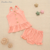 Новый выпуск, топы с бретелями и шорты с рюшами, комплект для малышей, летняя одежда для девочек, комплект из бамбука, спандекса и хлопка, исходящий комплект детского костюма