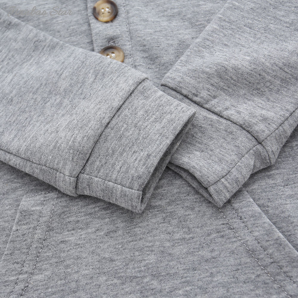 Классический серый оптовый весенне-осенний однотонный комплект одежды с длинными рукавами и капюшоном унисекс для малышей из двух предметов