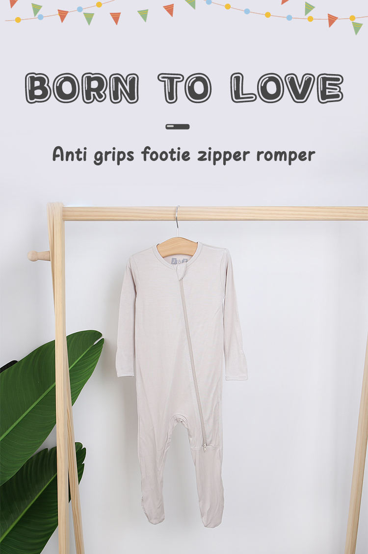 Оптовая продажа Footie Design Боди с длинными рукавами для маленьких мальчиков и девочек из спандекса, бамбуковая одежда, анти-захваты, комбинезон на молнии, пижамы