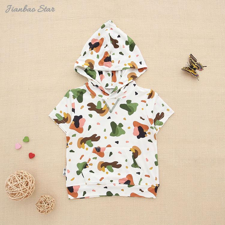 Толстовка с капюшоном для малышей и детей, бамбуковая супермягкая вязаная летняя детская рубашка с короткими рукавами и принтом