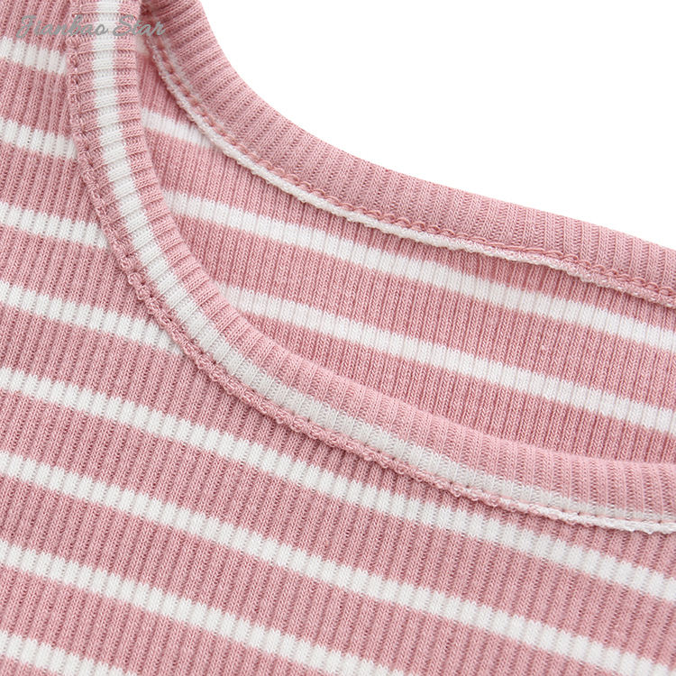 Лидер продаж, высококачественный удобный оптовый комплект из 100% хлопка, новый дизайн, летний костюм без рукавов в полоску, комплект детской одежды унисекс