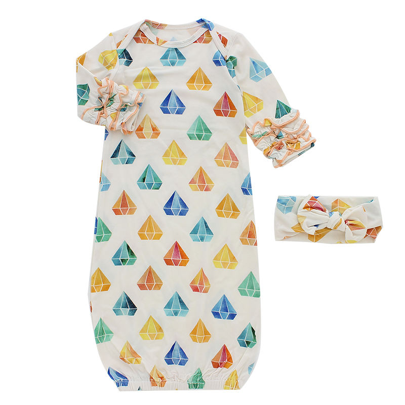 Новые популярные ночные рубашки для сна для маленьких девочек, детский спальный мешок с длинными рукавами и круглым воротником, стильные пижамы с повязкой на голову