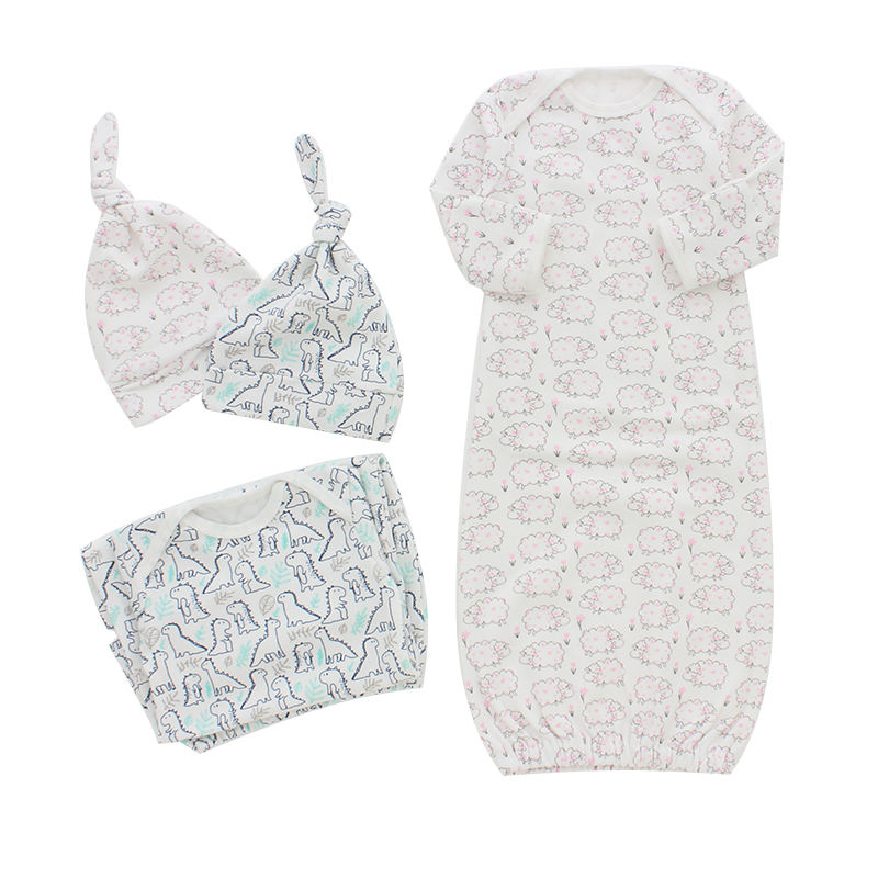 Лидер продаж, спальный мешок с длинными рукавами для новорожденных и милой шапкой, пижамные комплекты из 2 предметов, дизайн детской одежды для сна с воротником-конвертом