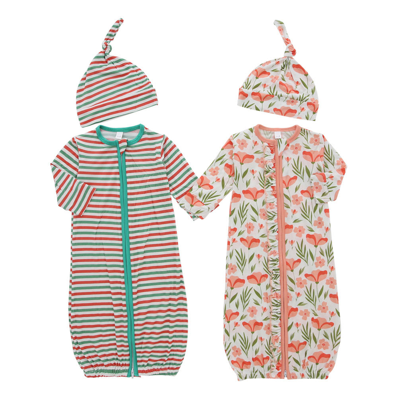 Оптовая продажа, спальный мешок с длинными рукавами и передней молнией, мягкая и милая шапка, комплекты детской ночной рубашки для новорожденных, малышей