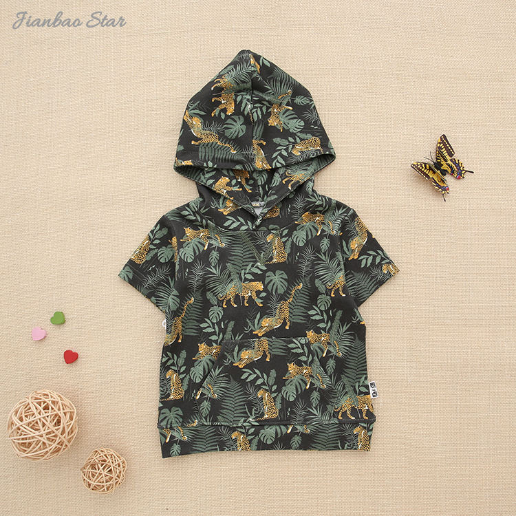 Толстовка с капюшоном для малышей и детей, бамбуковая супермягкая вязаная летняя детская рубашка с короткими рукавами и принтом